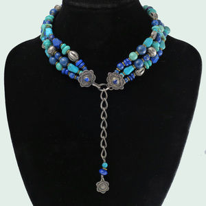 BOHO Don Lucas Turquoise, Lapis and Silver Choker